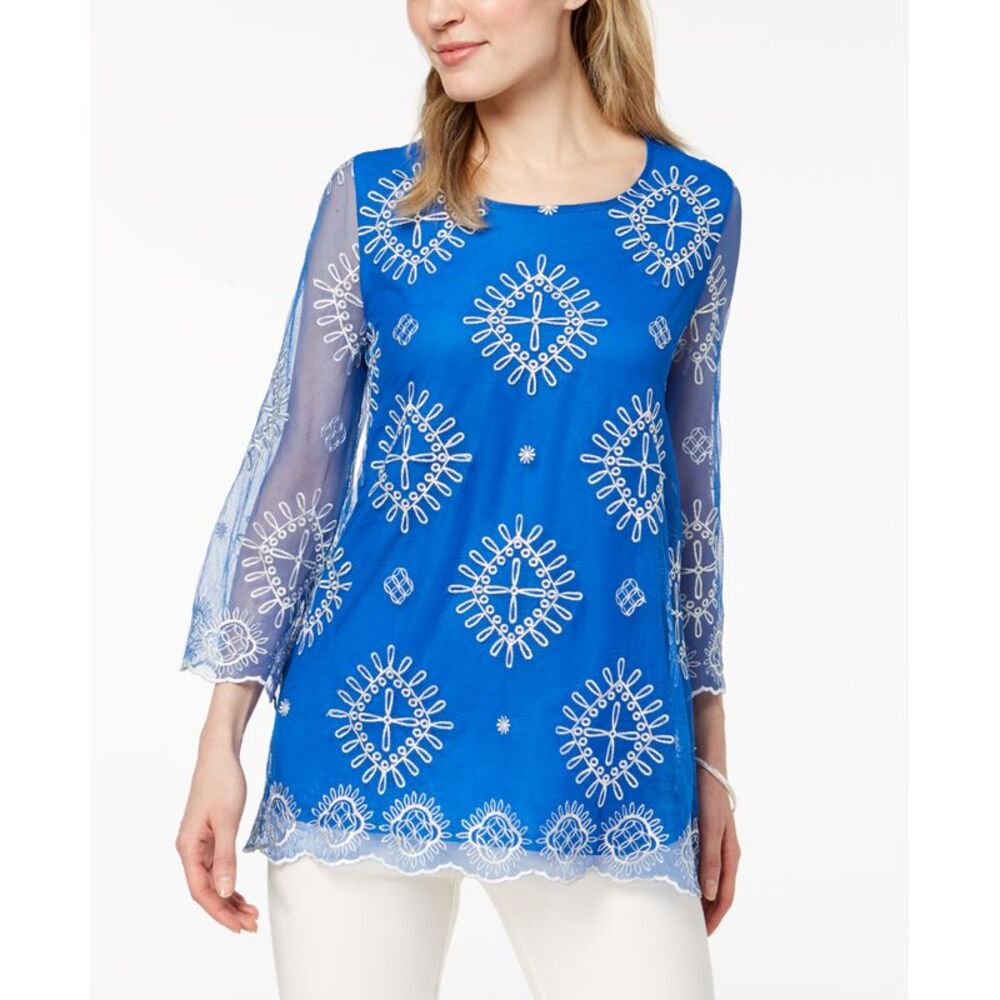 Alfani Embroidered Sheer Sleeve Top